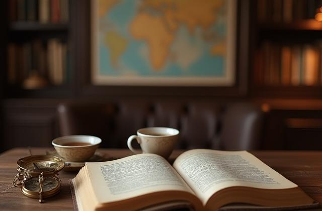 Gemütliche Leseecke mit Seekarten und Büchern